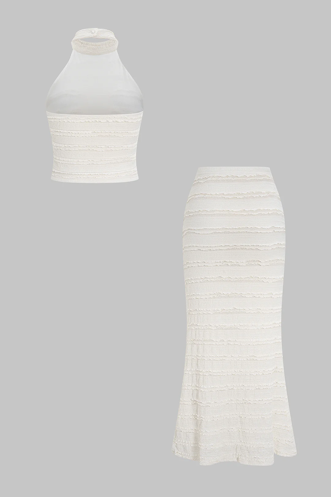 Mock Neck Backless Ruched Sleeveless Top And High Waist Skirt Set - Flockneti
