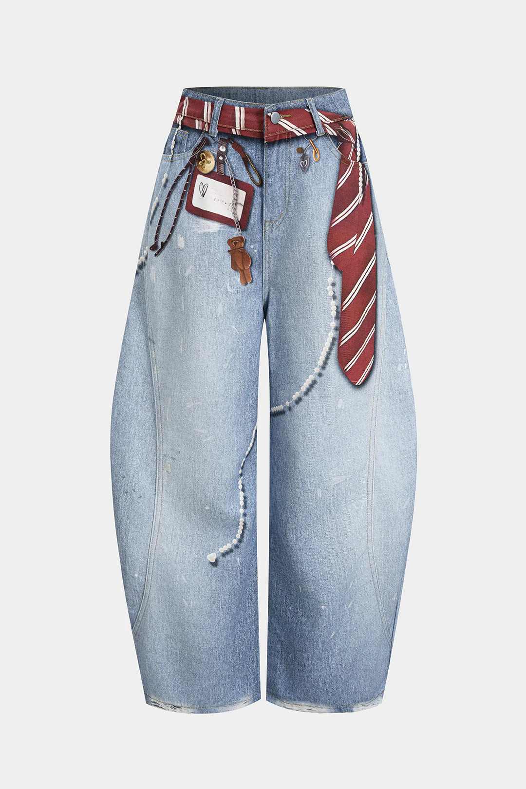 Denim Illusion Print High Waist Jeans - Flockneti