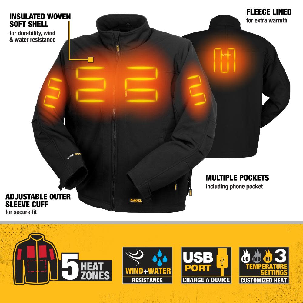 DEWALT Unisex Heated Bare Tool Soft Shell Jacket Black 3X - Flockneti