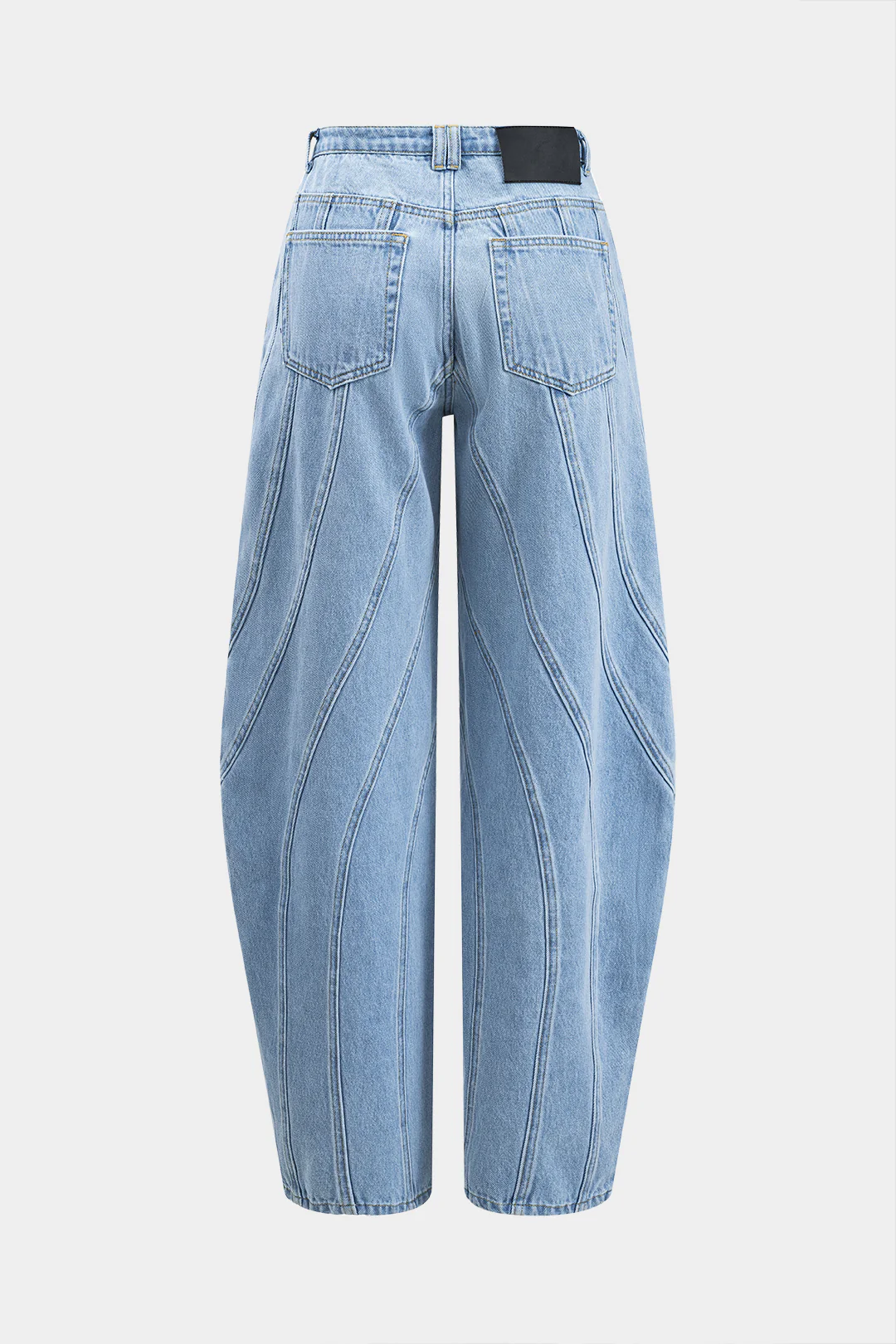 Denim Patchwork Button Pocket Wide Leg Barrel Trousers - Flockneti