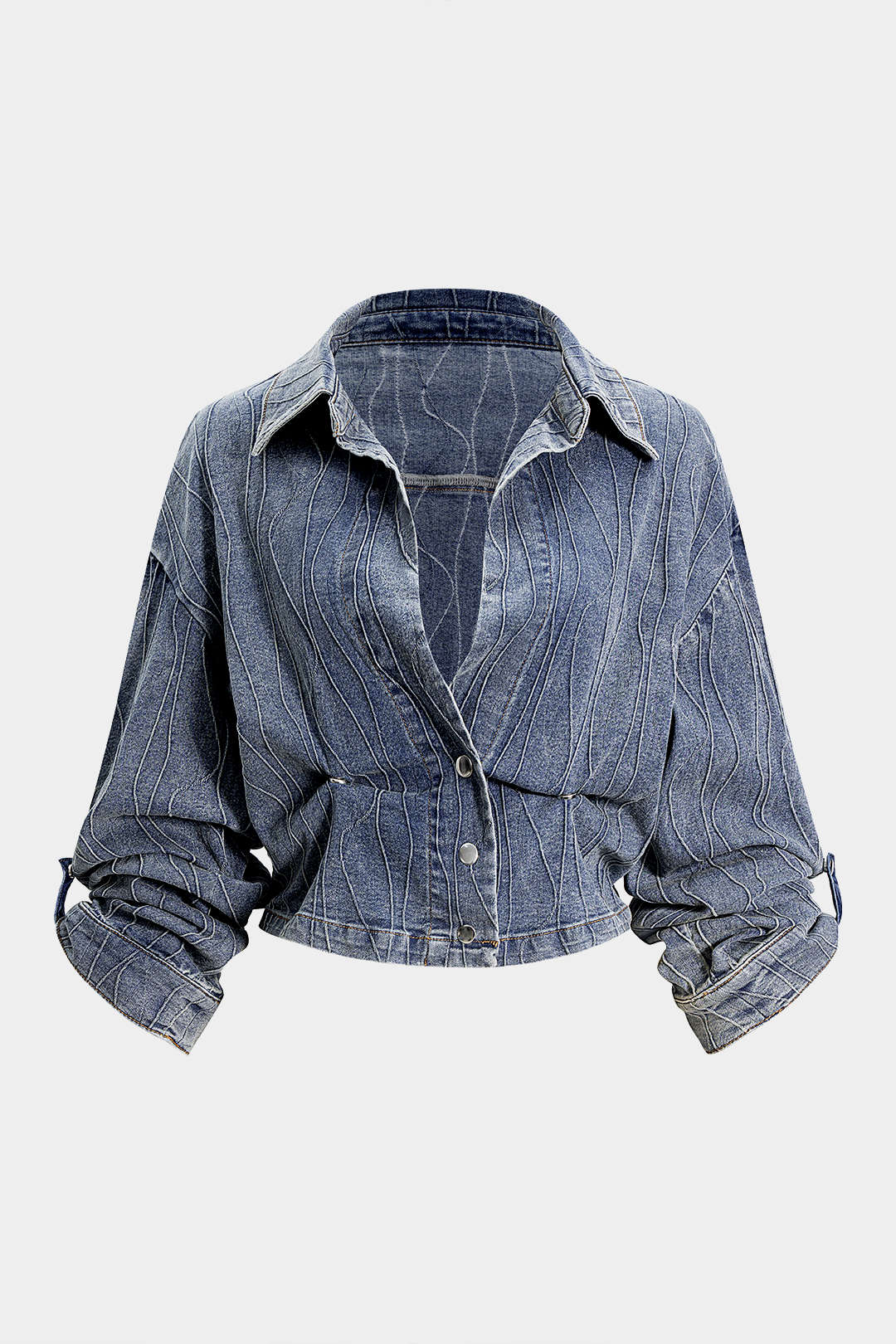 Denim Button Smocked Ruched Outerwear - Flockneti