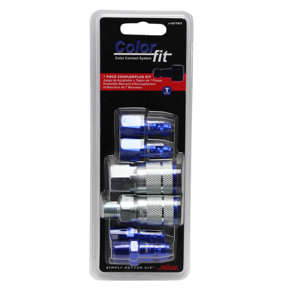Milton ColorFit S-307TKIT Coupler & Plug Kit – (T-Style Blue) – 1/4″ NPT (7-Piece) - Flockneti