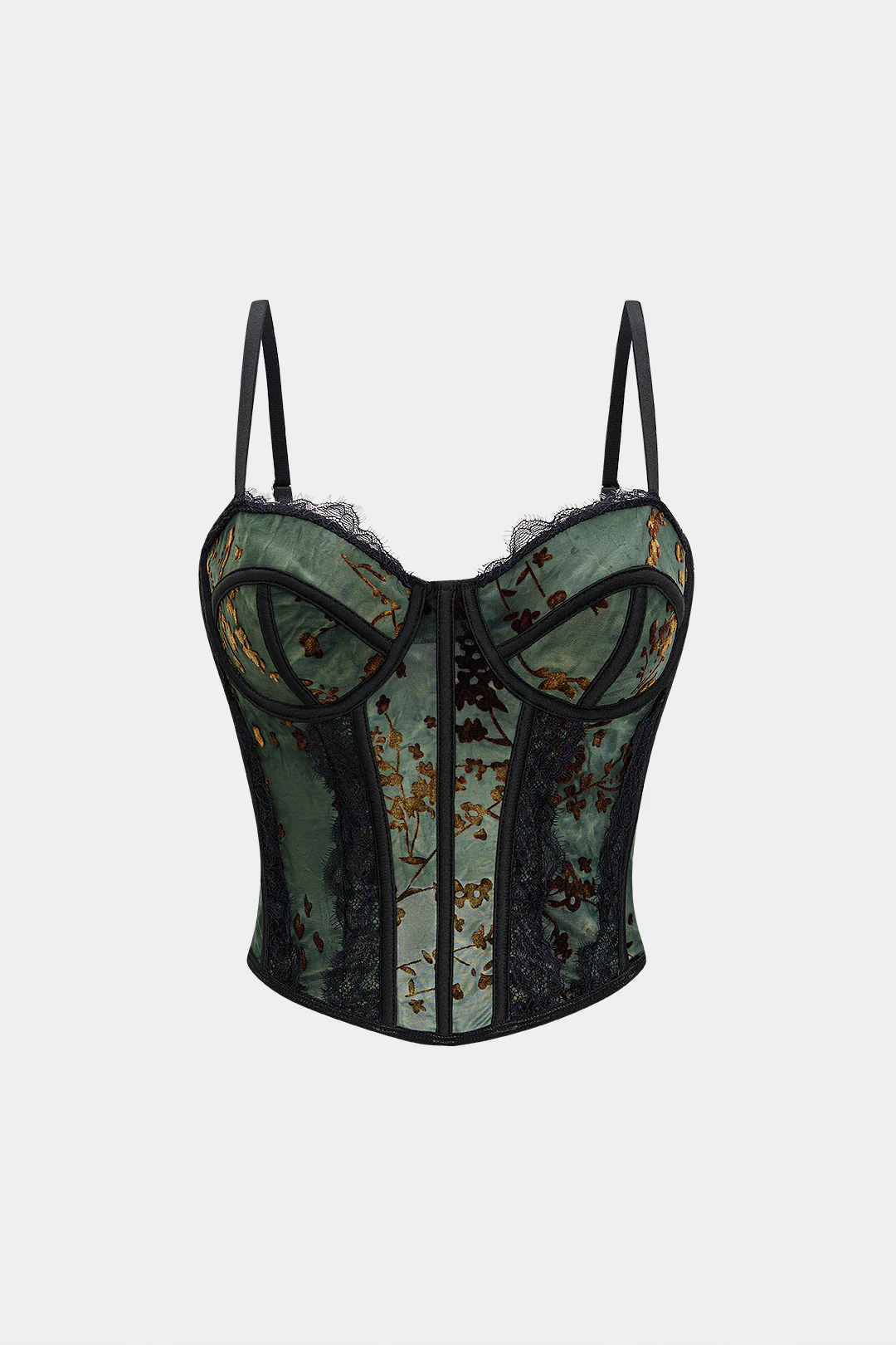 Retro Print Lace Trim Bustier Corset Cami Top - Flockneti