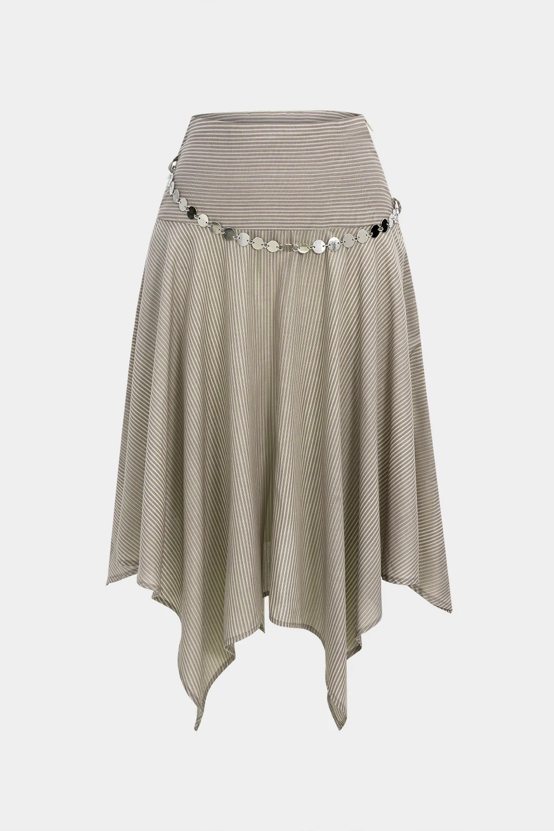 Striped Waist Chain Ruched Asymmetrical Hem Skirt - Flockneti