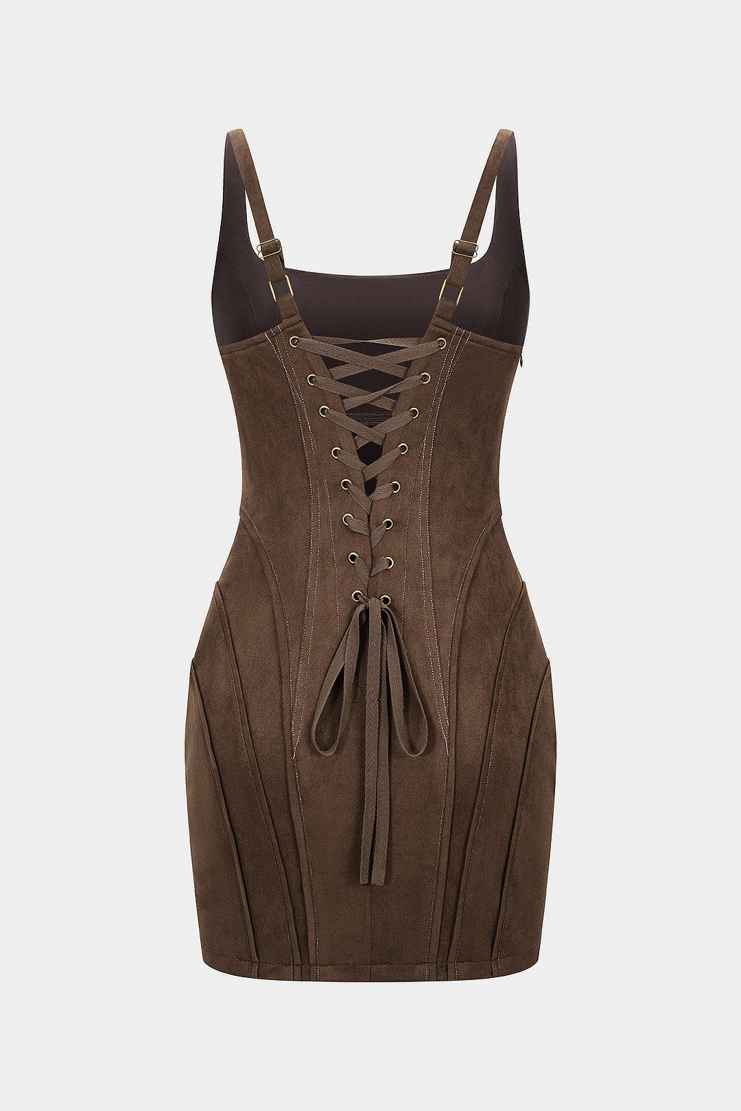 Suede Square Neck Tie Back Sleeveless Mini Dress - Flockneti