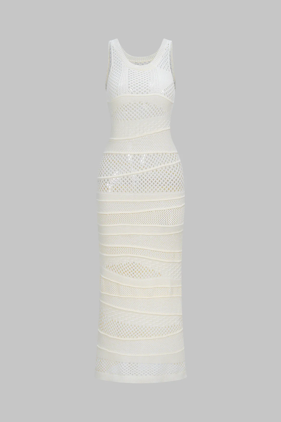 Knit Round Neck Hollow Out Asymmetrical Sleeveless Dress - Flockneti