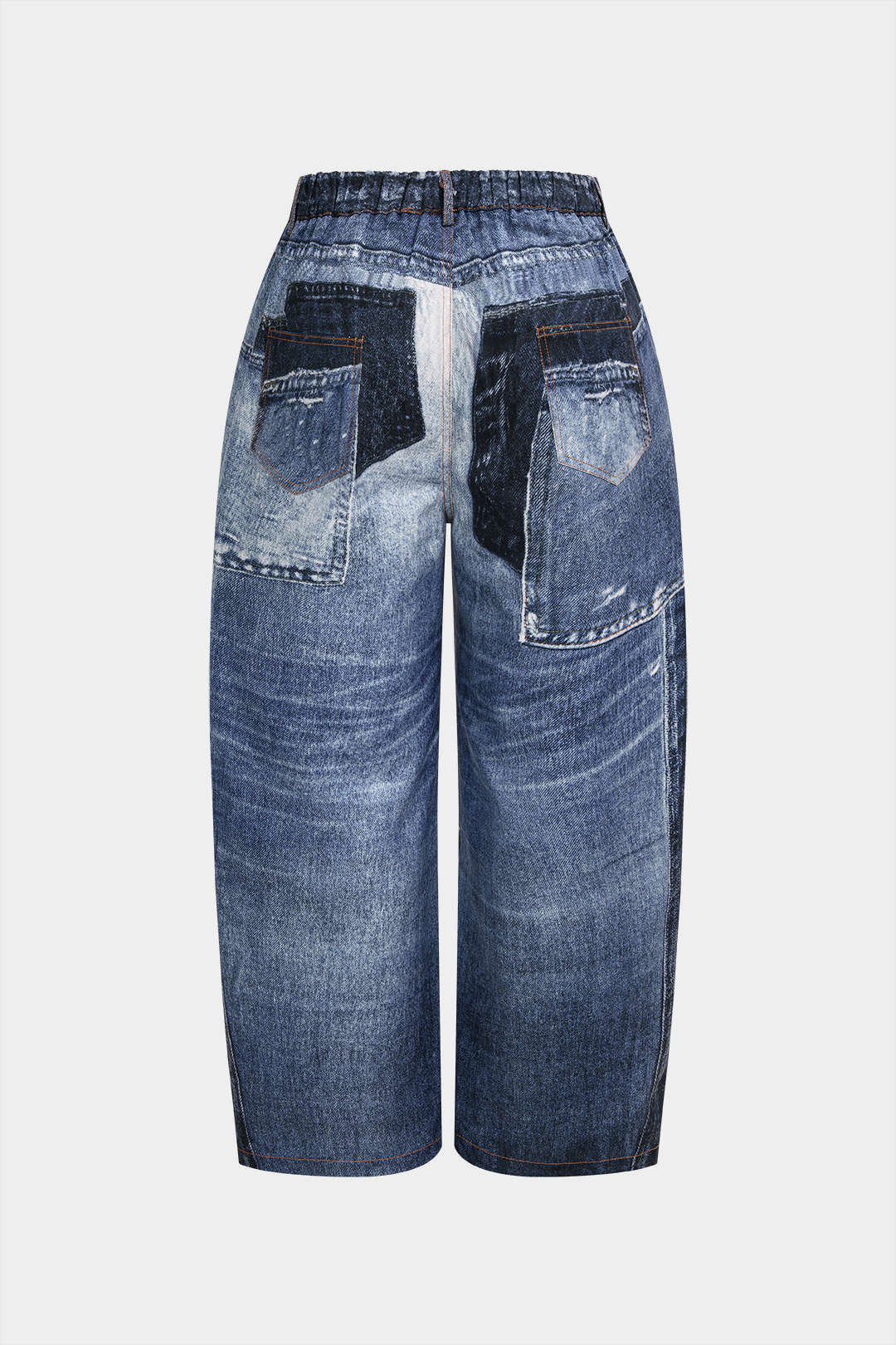 Plus Size Denim Print Asymmetrical Pants - Flockneti
