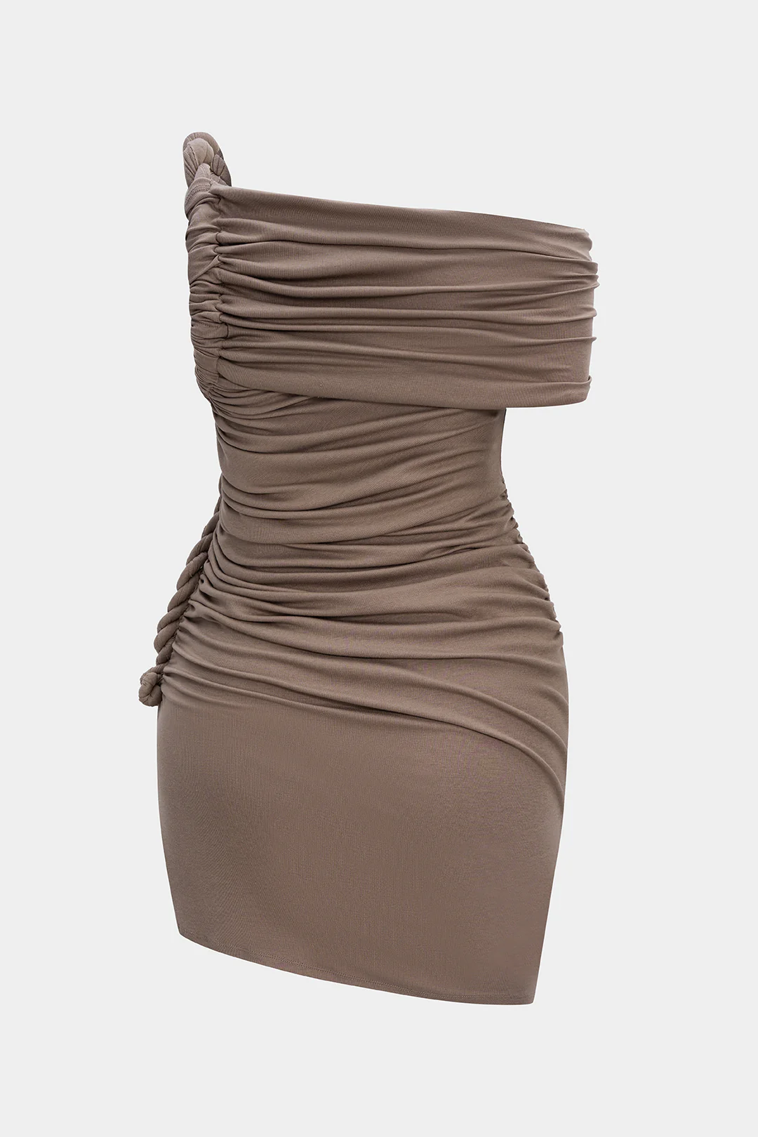 Plus Size Ruched Twist Knot One Shoulder Short Sleeve Midi Dress - Flockneti