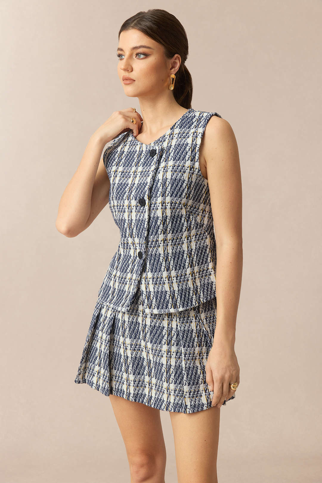 Plaid Print High Waist Pleated Skirt - Flockneti