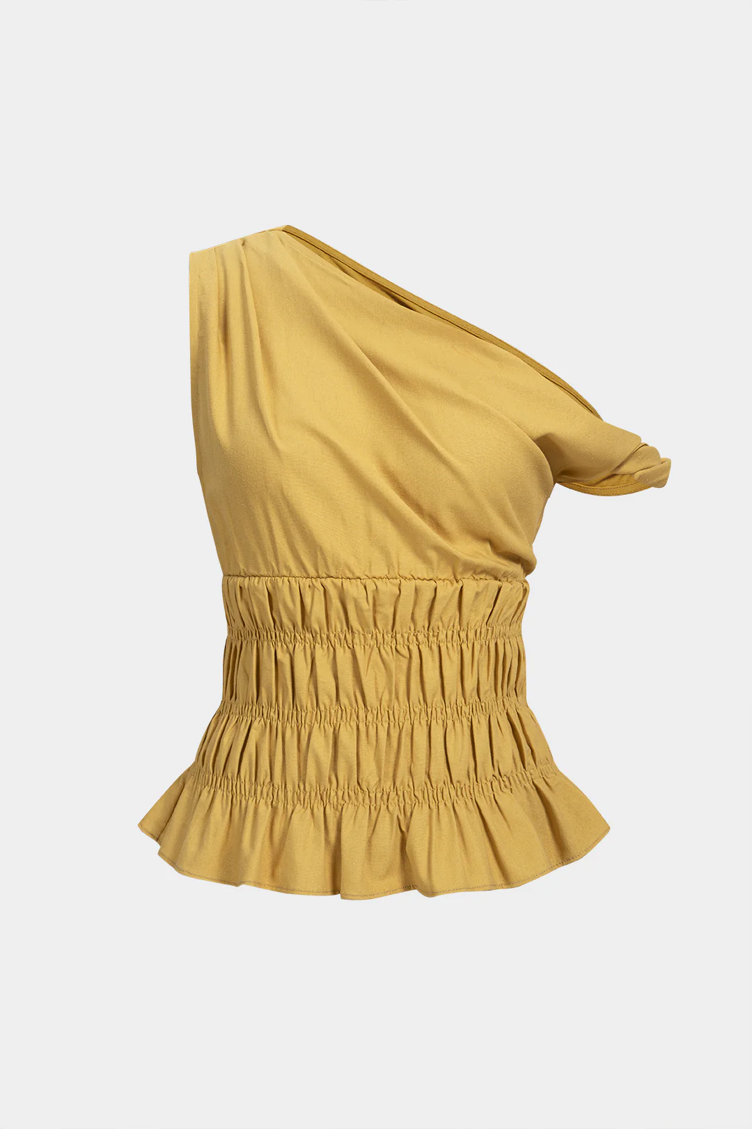 Linen One Shoulder Twist Knot Shirred Tank Top - Flockneti