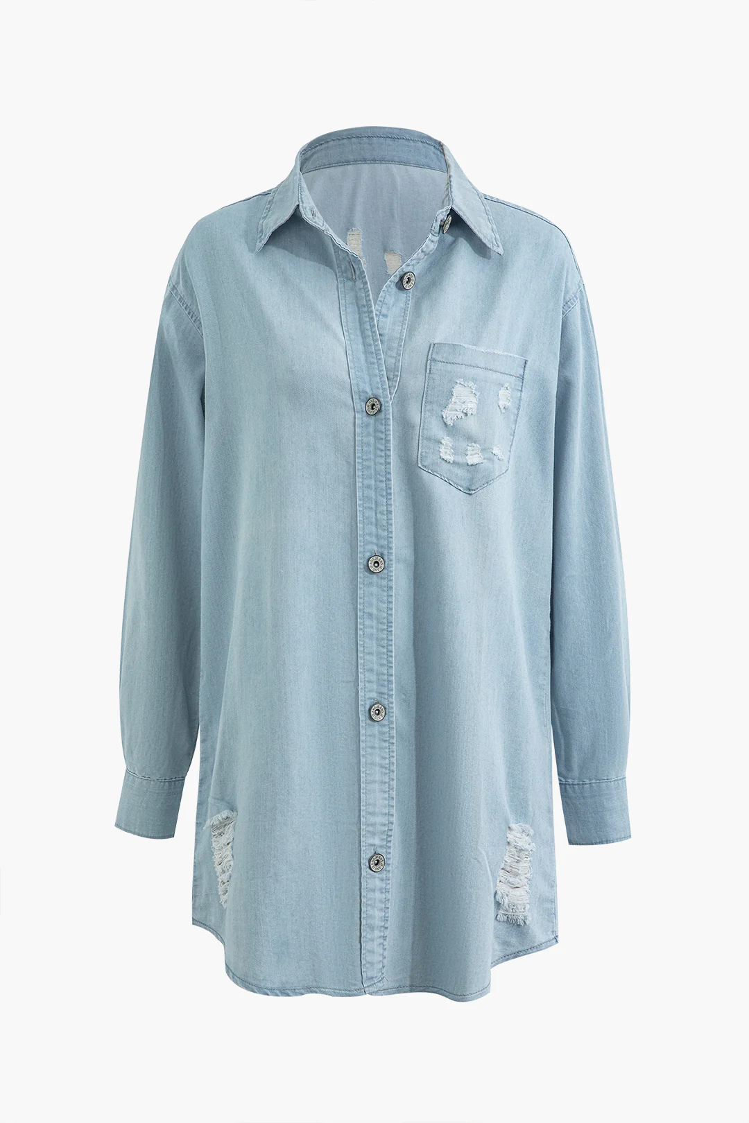 Denim Button Asymmetric Ripped Outerwear - Flockneti