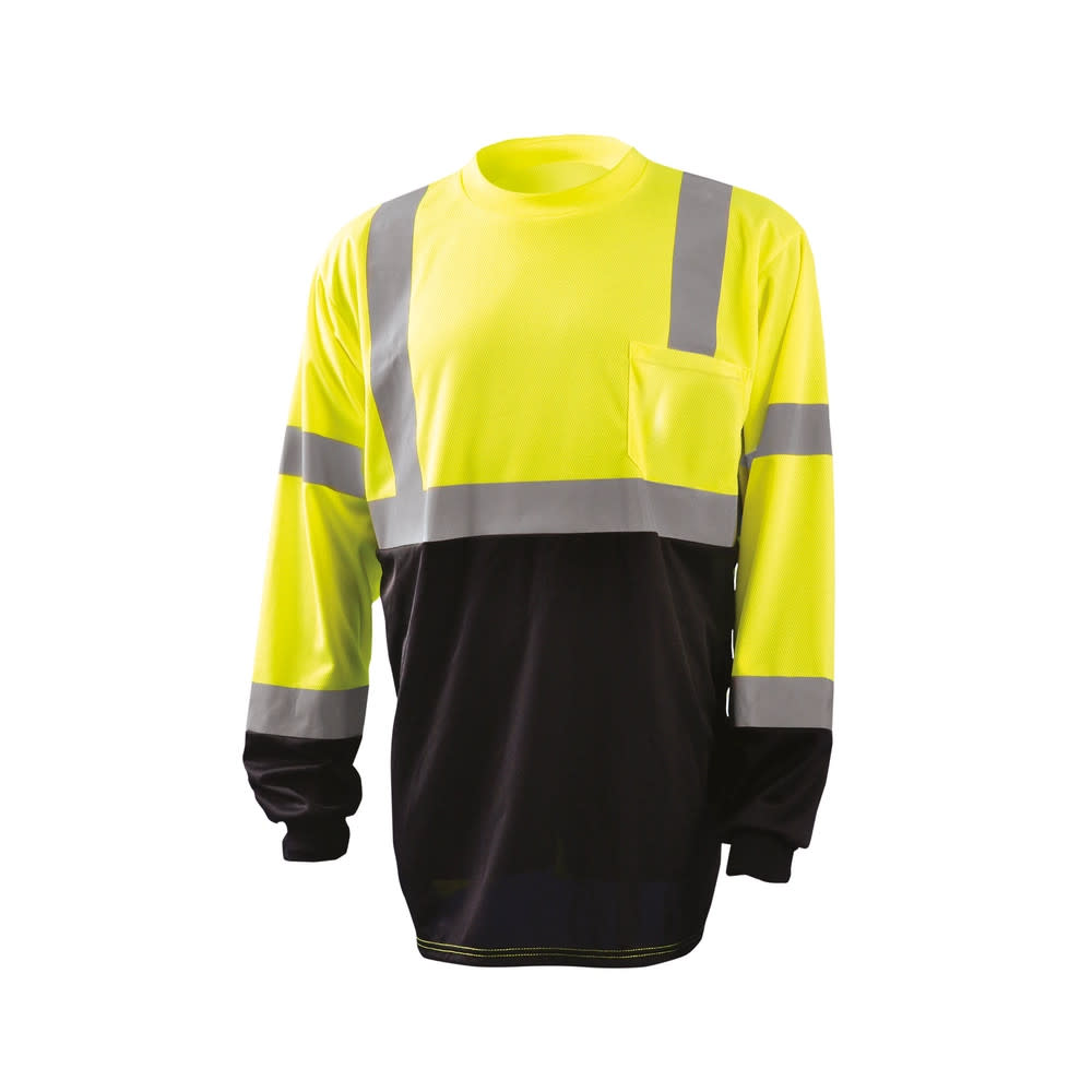 Occunomix Hi-Vis Yellow Black Bottom Wicking Birdseye Shirt Long Sleeve Medium - Flockneti