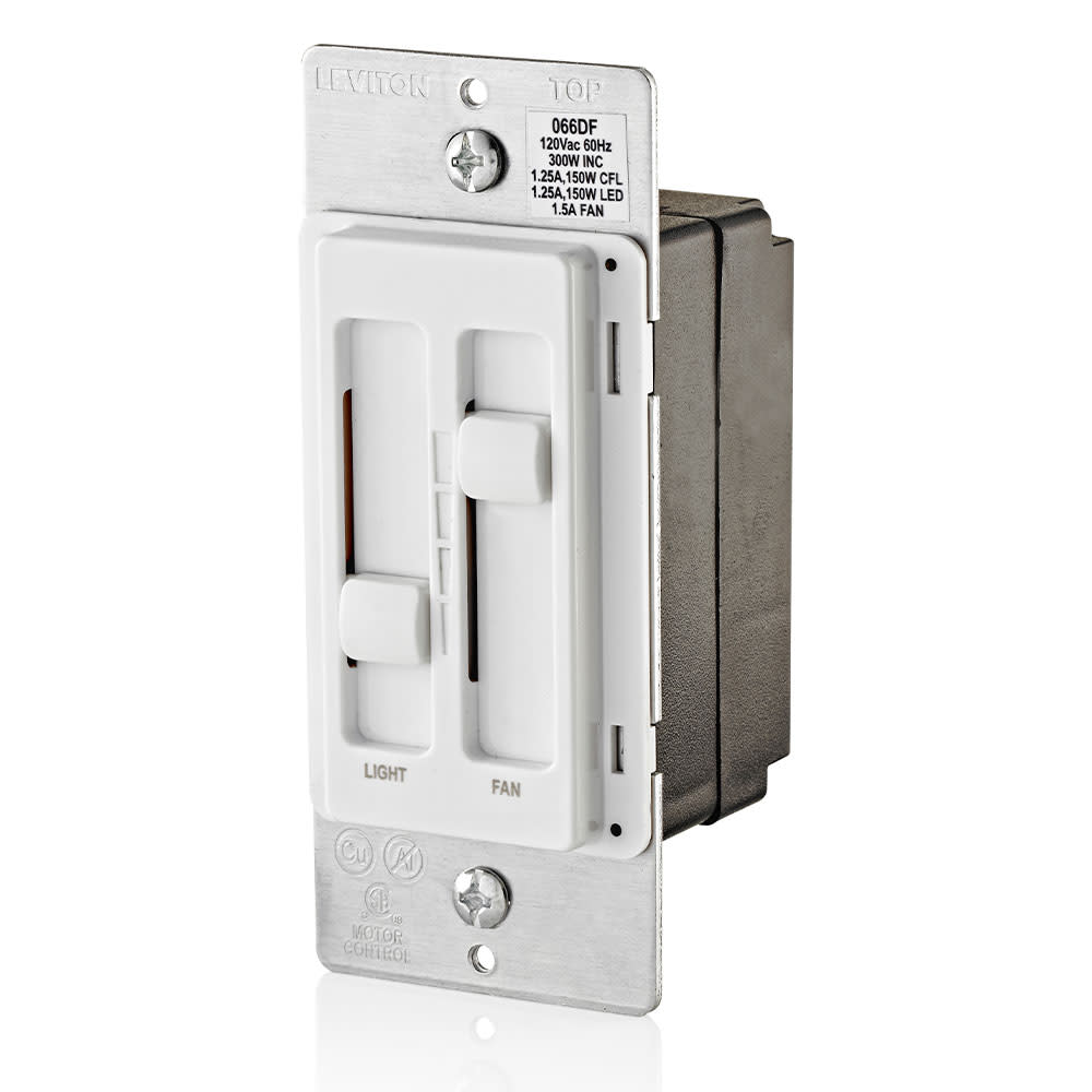 Leviton SureSlide White Fan/LED Light Control Dimmer Slide Switch - Flockneti