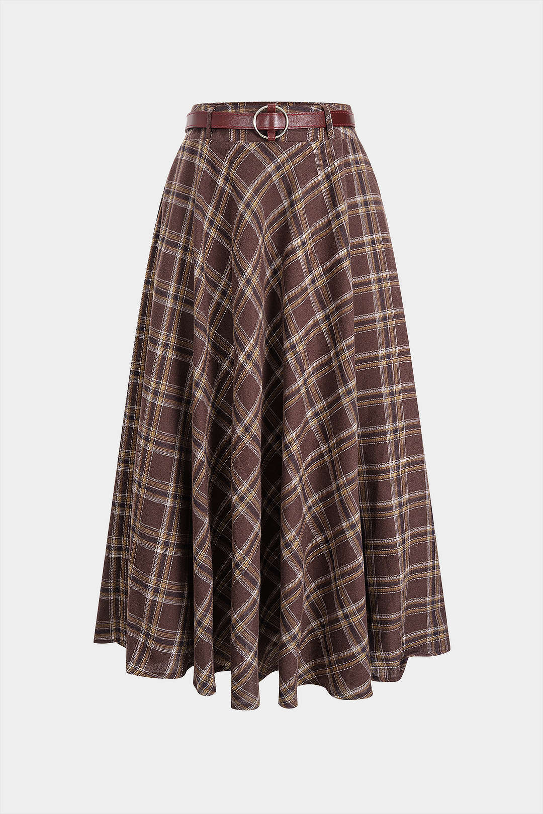 Plaid Print High Waist Belted Skirt - Flockneti
