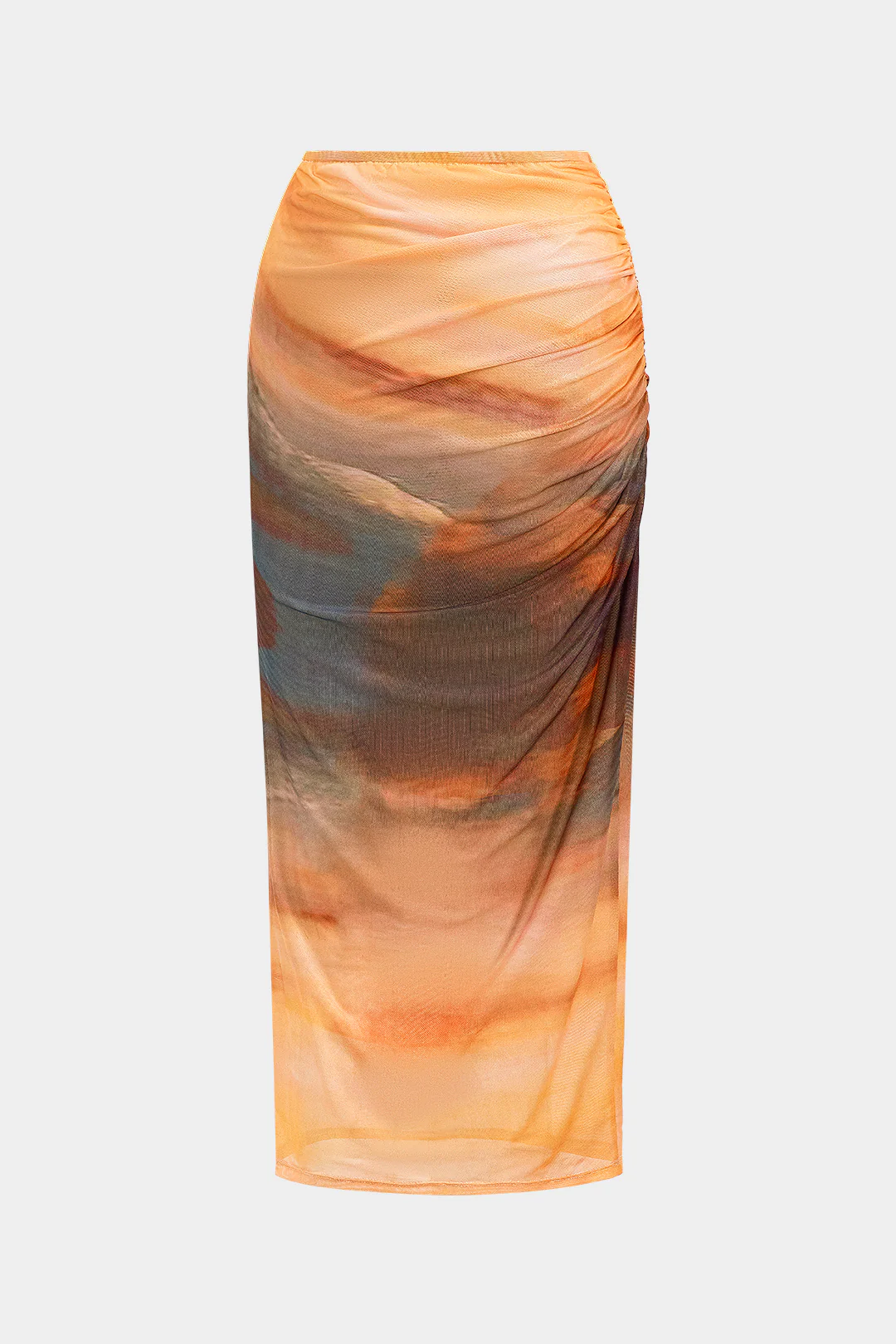 Ombre Print Mesh Ruched Skirt - Flockneti