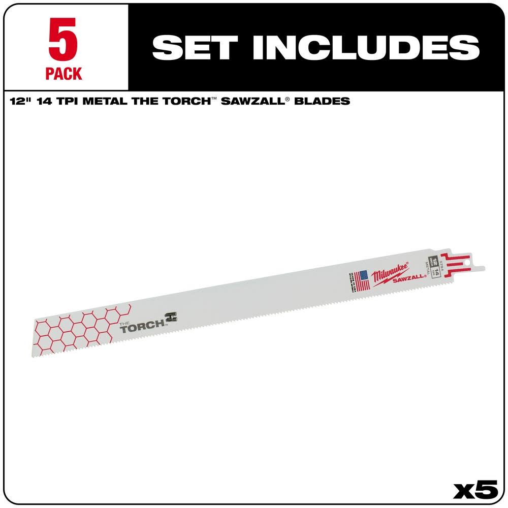 Milwaukee 12 in. 14 TPI THE TORCH SAWZALL Blades 5PK - Flockneti