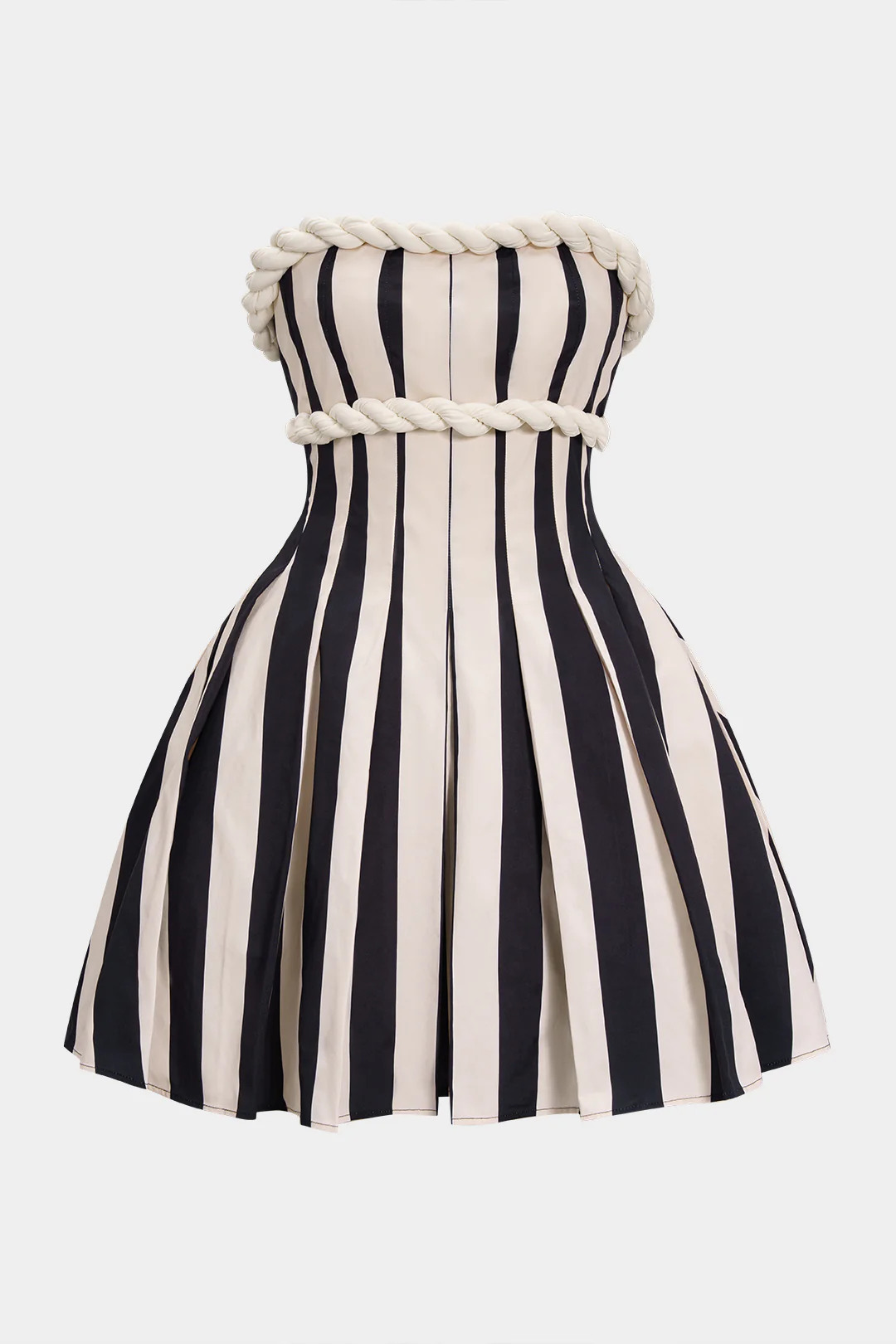 Stripes Print Twist Knot Strapless Sleeveless Mini Dress - Flockneti