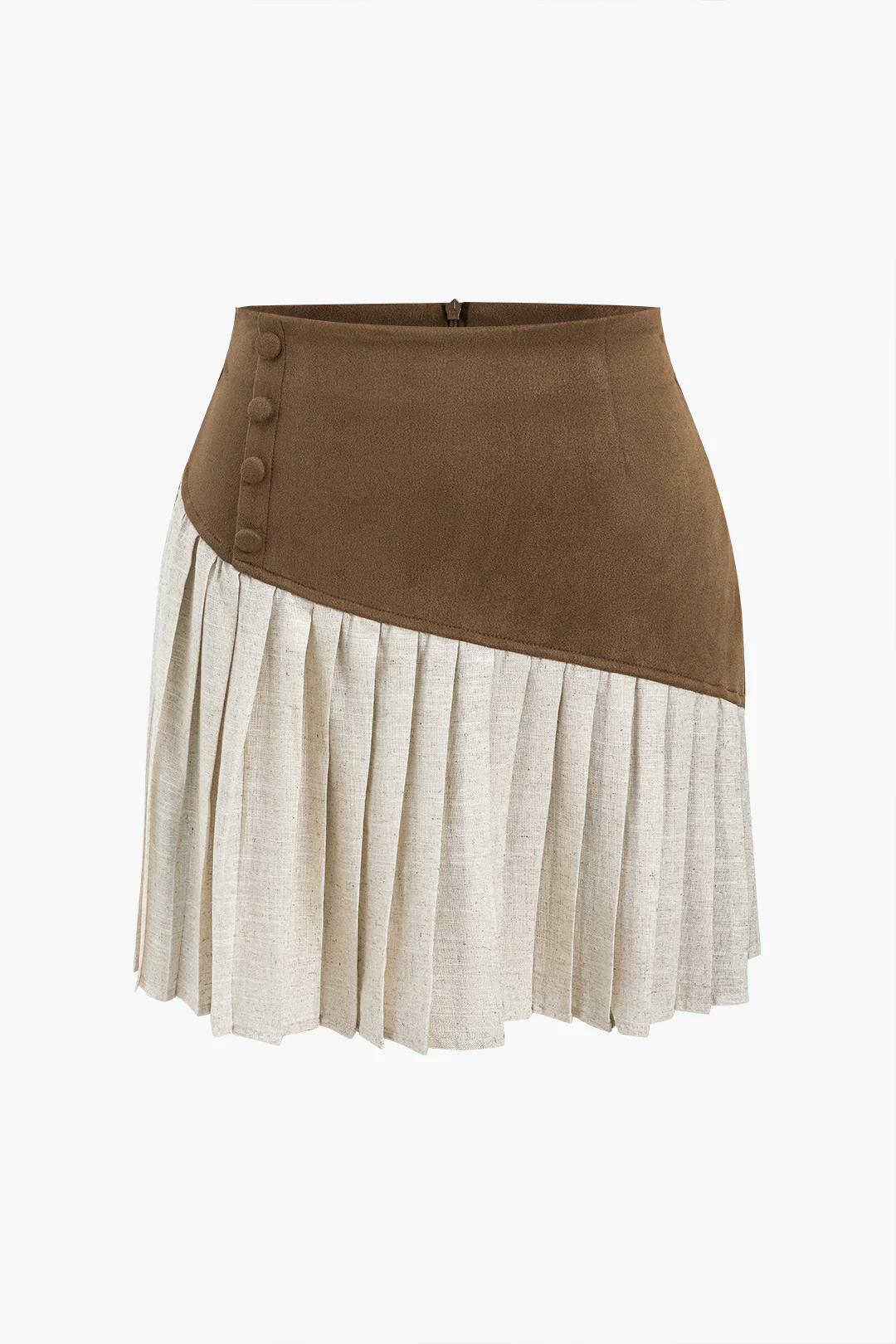 Linen Button Patchwork Pleated Skirt - Flockneti
