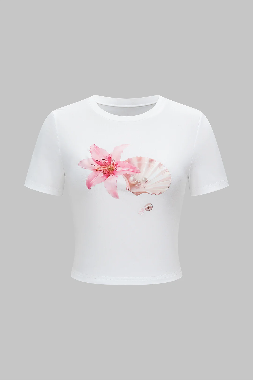 Floral Print Round Neck Short Sleeve T-Shirt - Flockneti