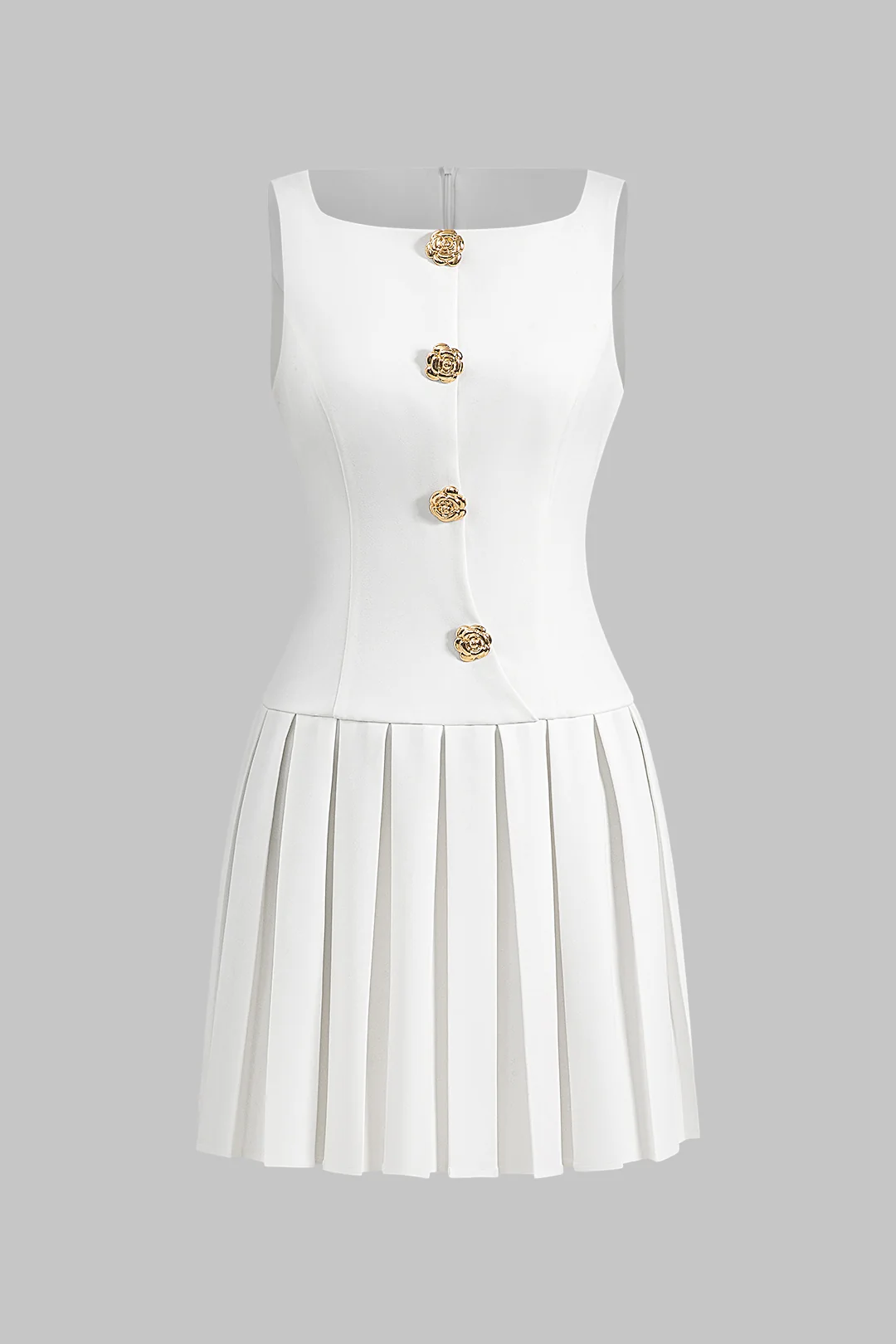 Metallic Button Sleeveless Tank Mini Dress - Flockneti