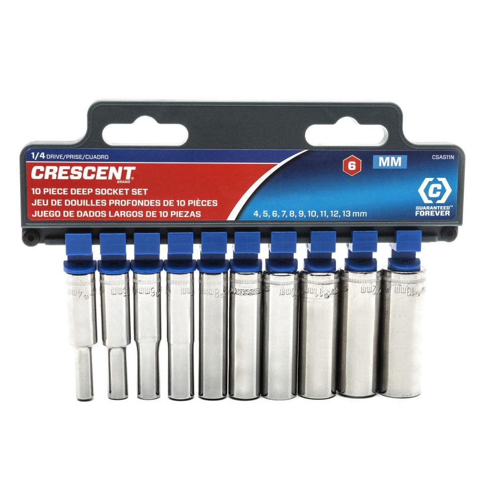 Crescent Socket Set 10 Pc. 1/4 In. Drive 6 Point Deep Metric - Flockneti