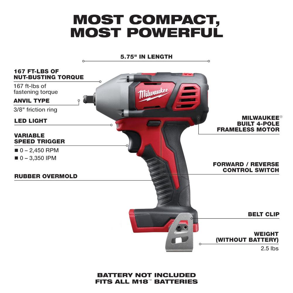 Milwaukee M18 3/8 In. Impact Wrench (Bare Tool) - Flockneti