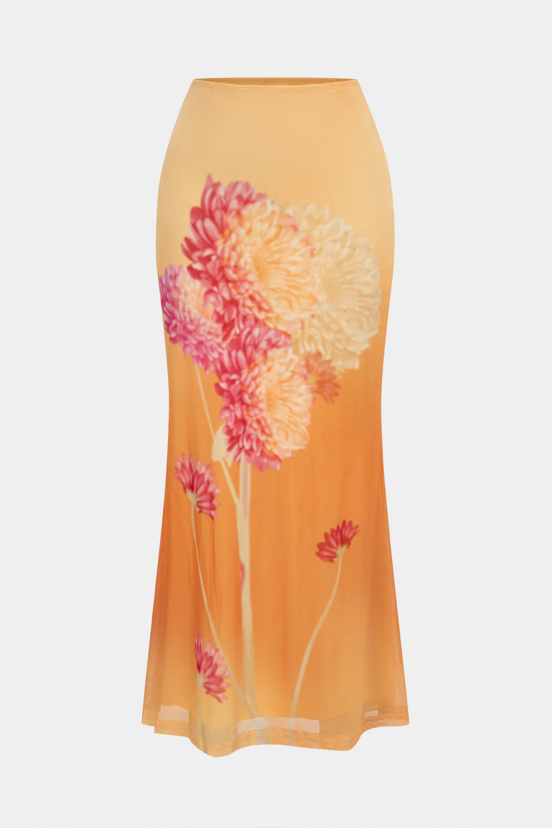Floral Print Mesh High Waist Skirt - Flockneti