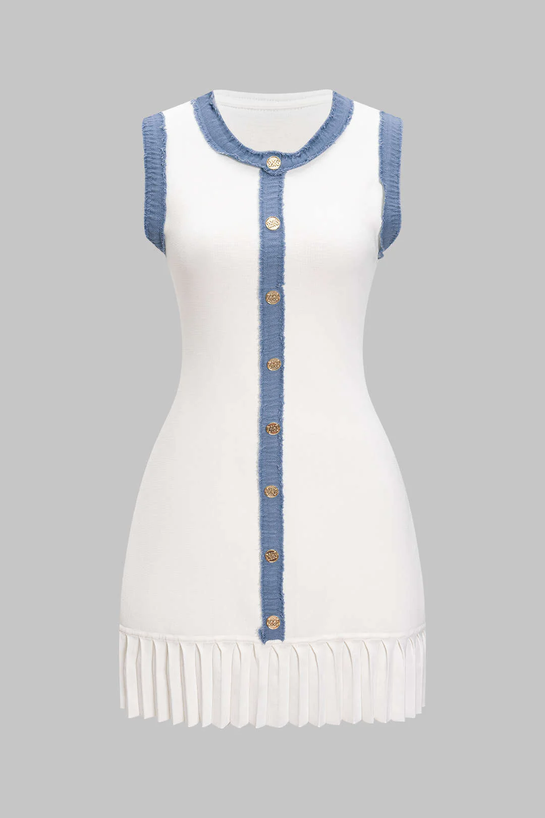 Knit Metallic Button Patchwork Sleeveless Sweater Dress - Flockneti