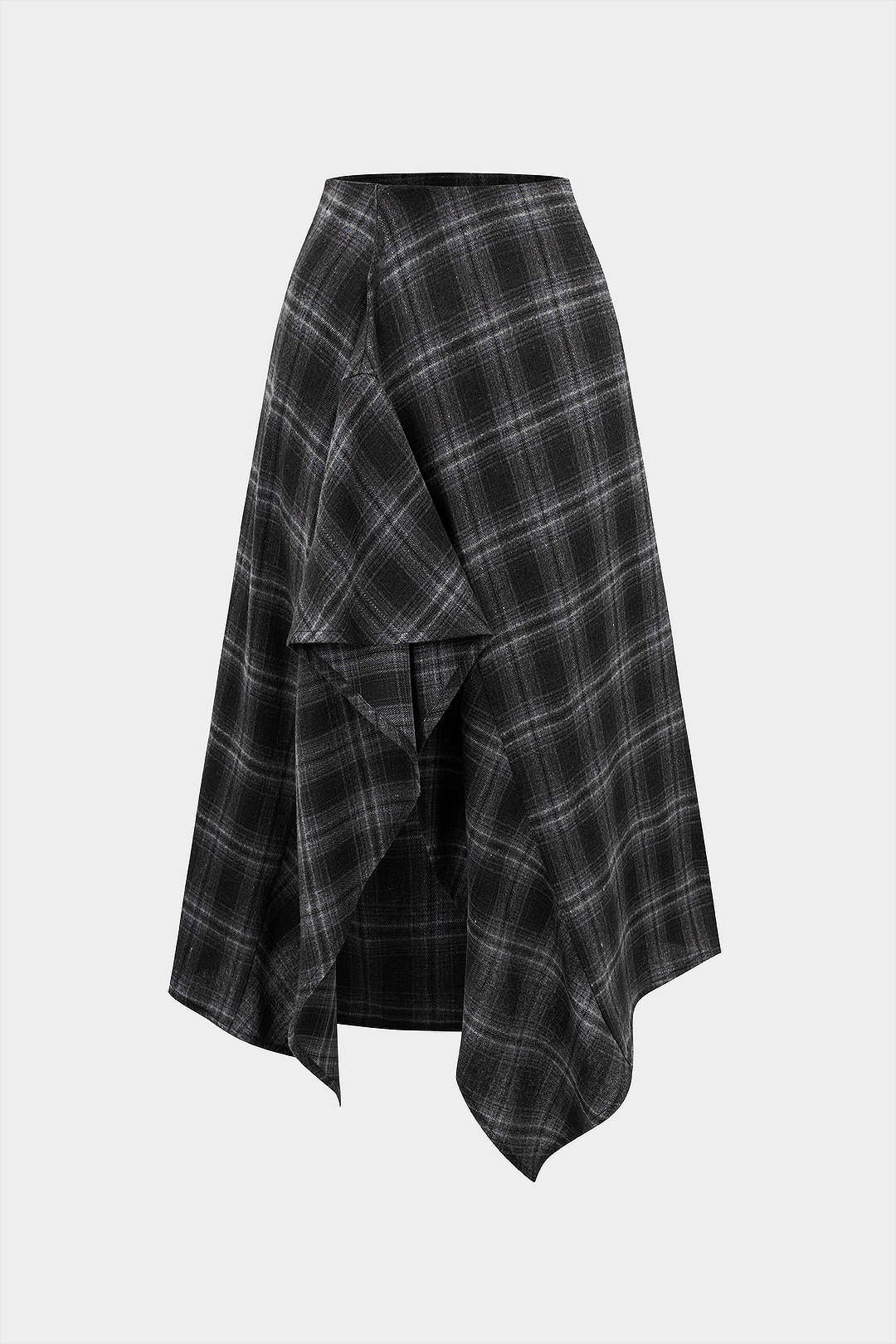 Plaid Print Asymmetrical Ruched Split Skirt - Flockneti