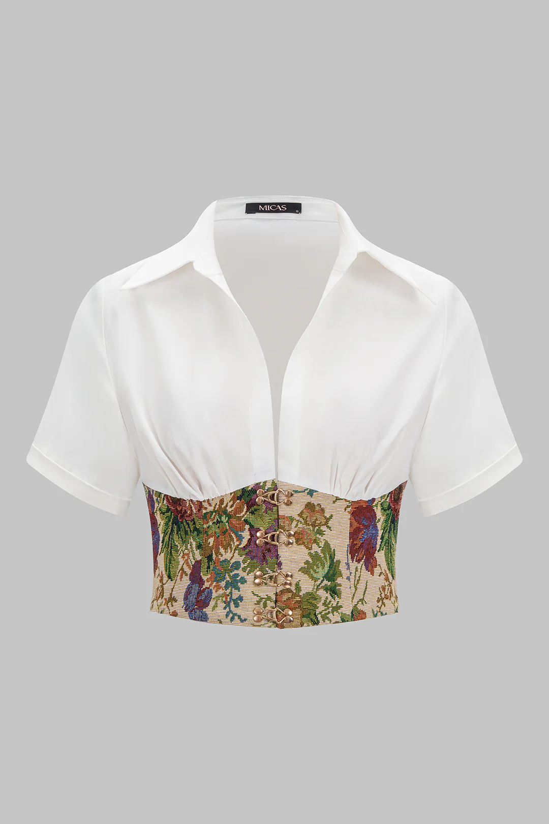 Plus Size Jacquard Patchwork V-neck Top - Flockneti