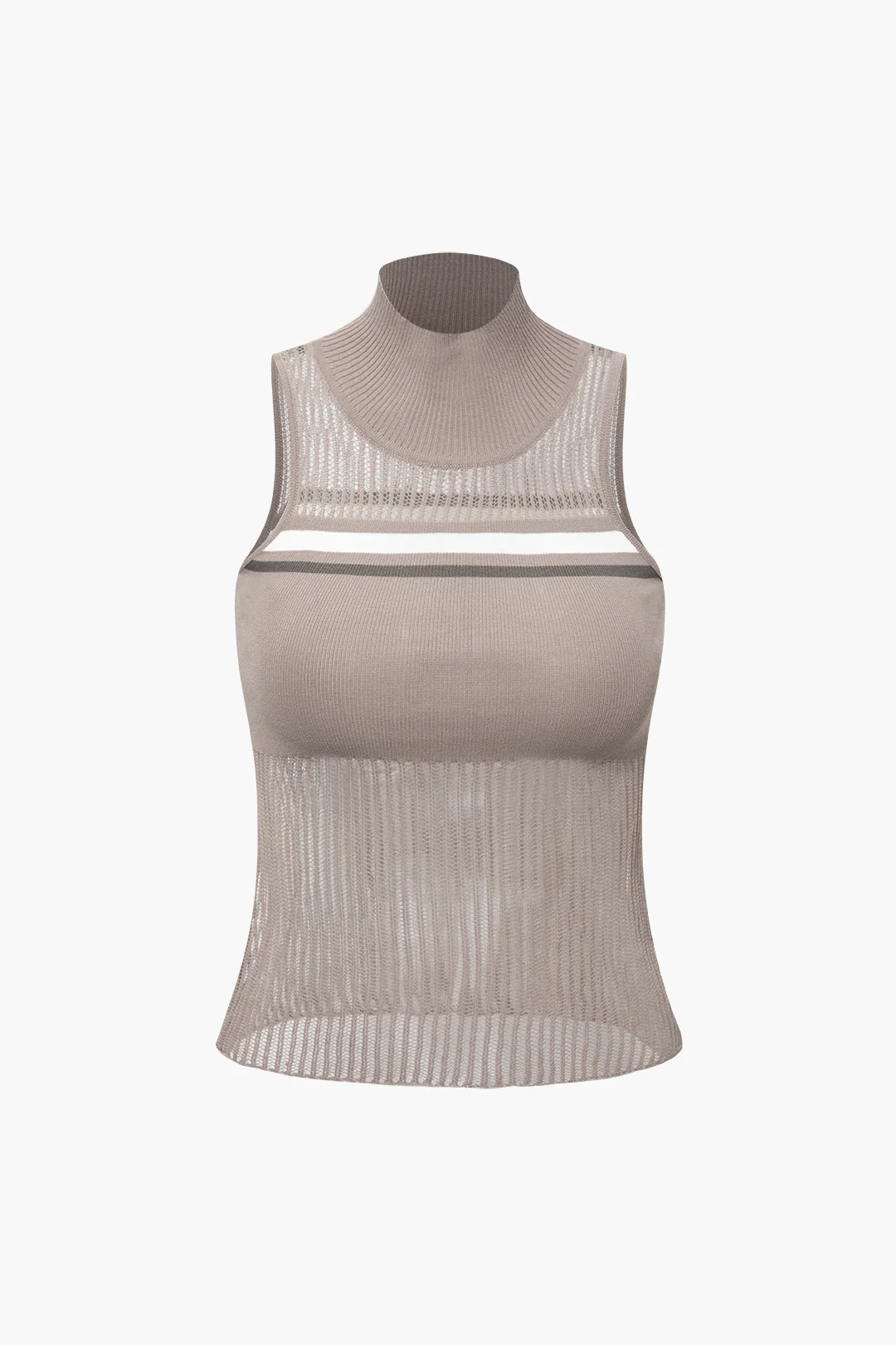 Colorblock Mock Neck Cut Out Sleeveless Tank Top - Flockneti