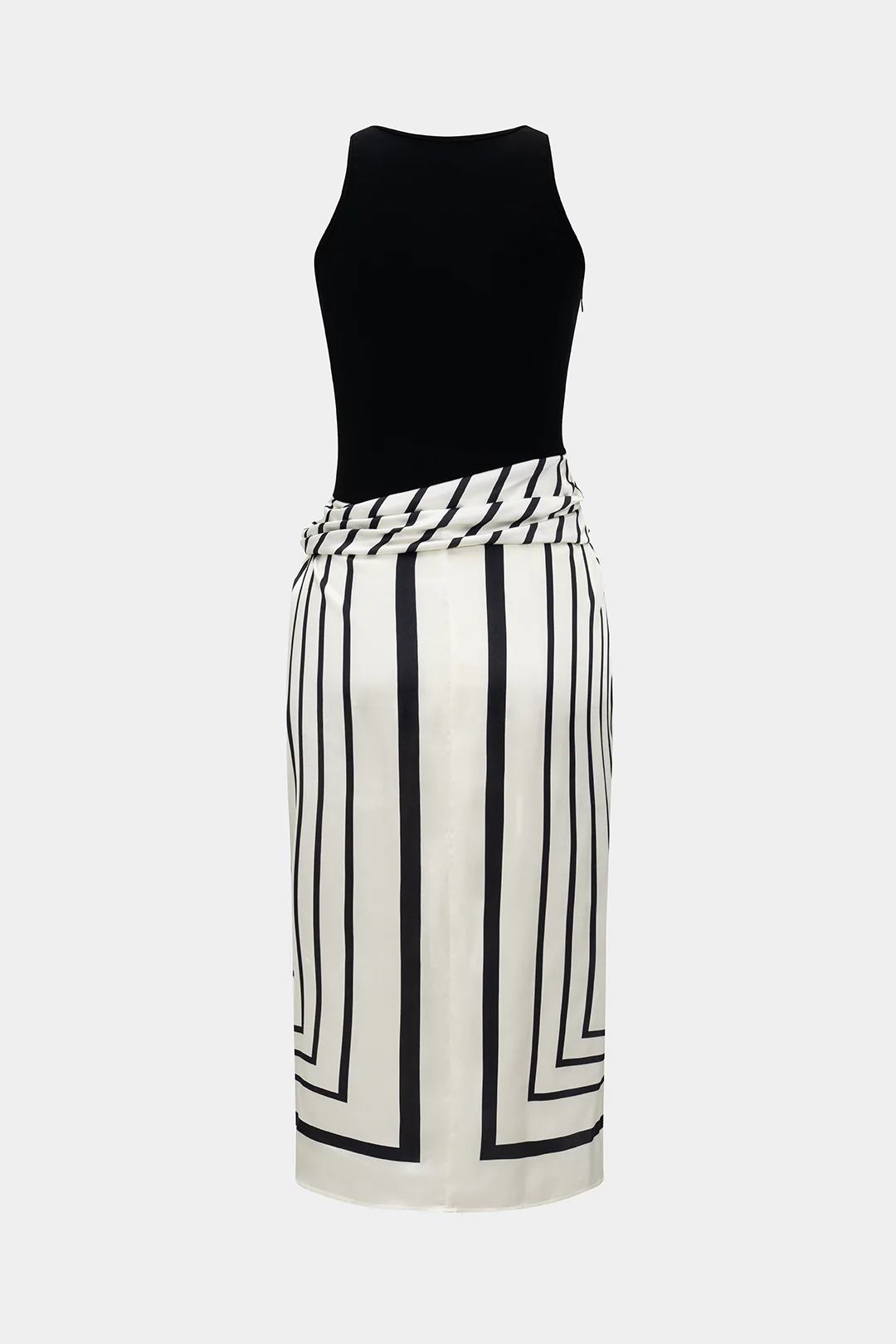 Stripes Print Patchwork Sleeveless Midi Dress - Flockneti
