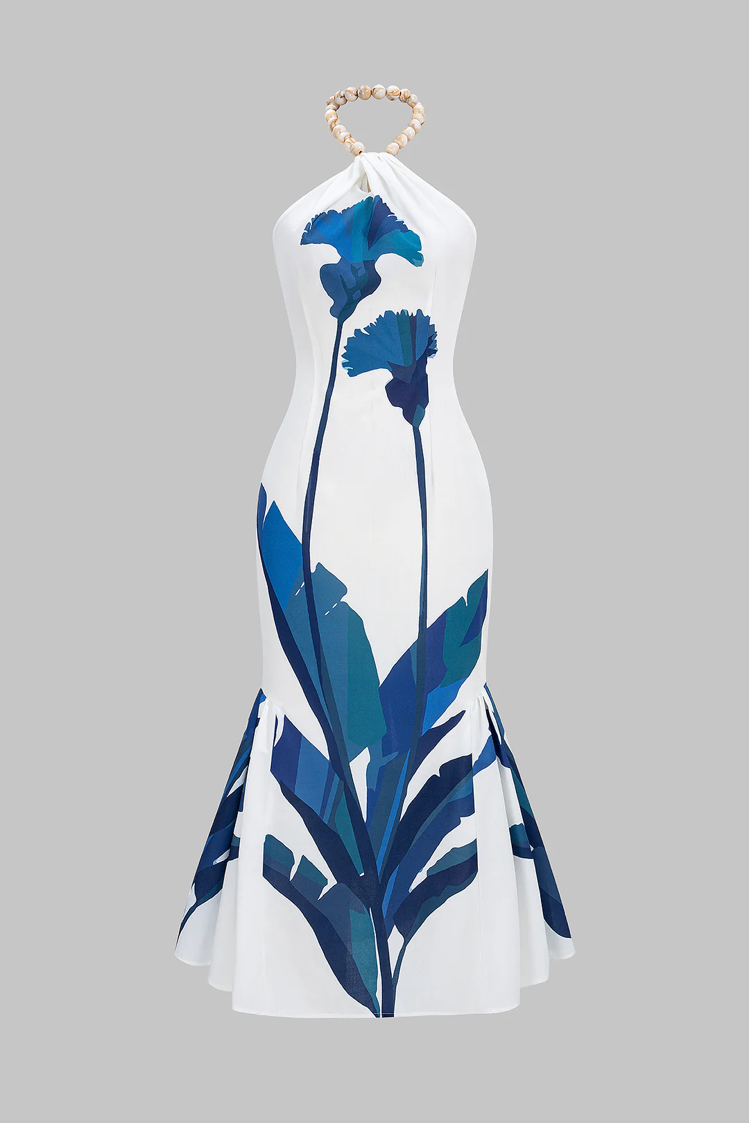 Branches Print Halter Neck Ruched Sleeveless Maxi Dress - Flockneti