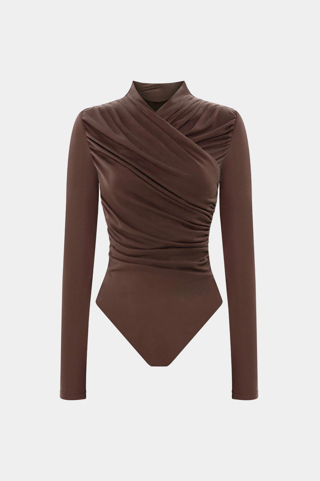 Ruched Crossed Asymmetrical Long Sleeve Bodysuit - Flockneti