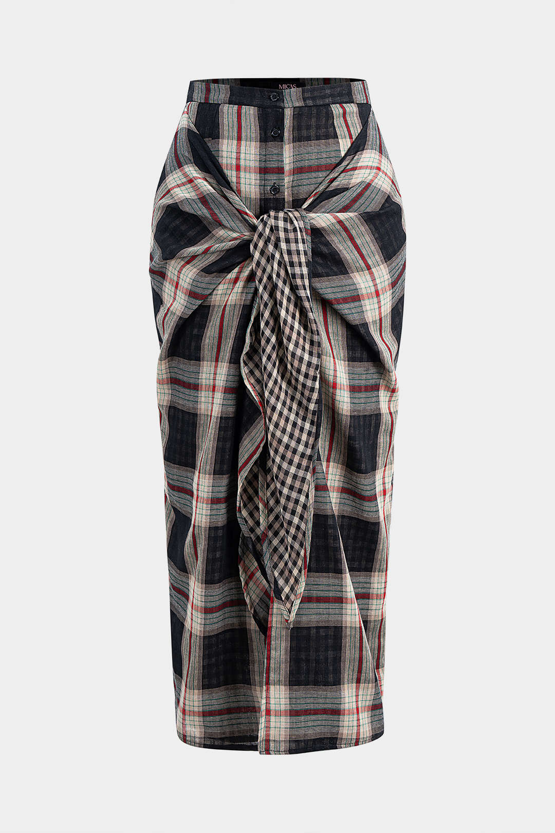 Plaid Print Tie Front High Waist Skirt - Flockneti