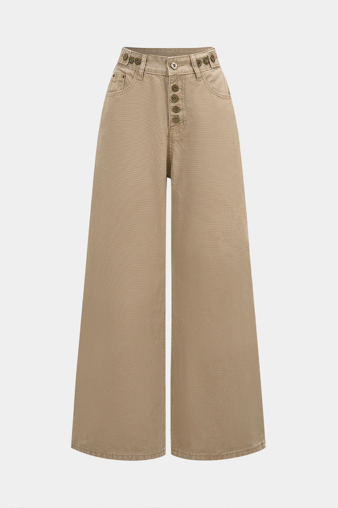 Denim Button Straight Wide Leg Jeans - Flockneti