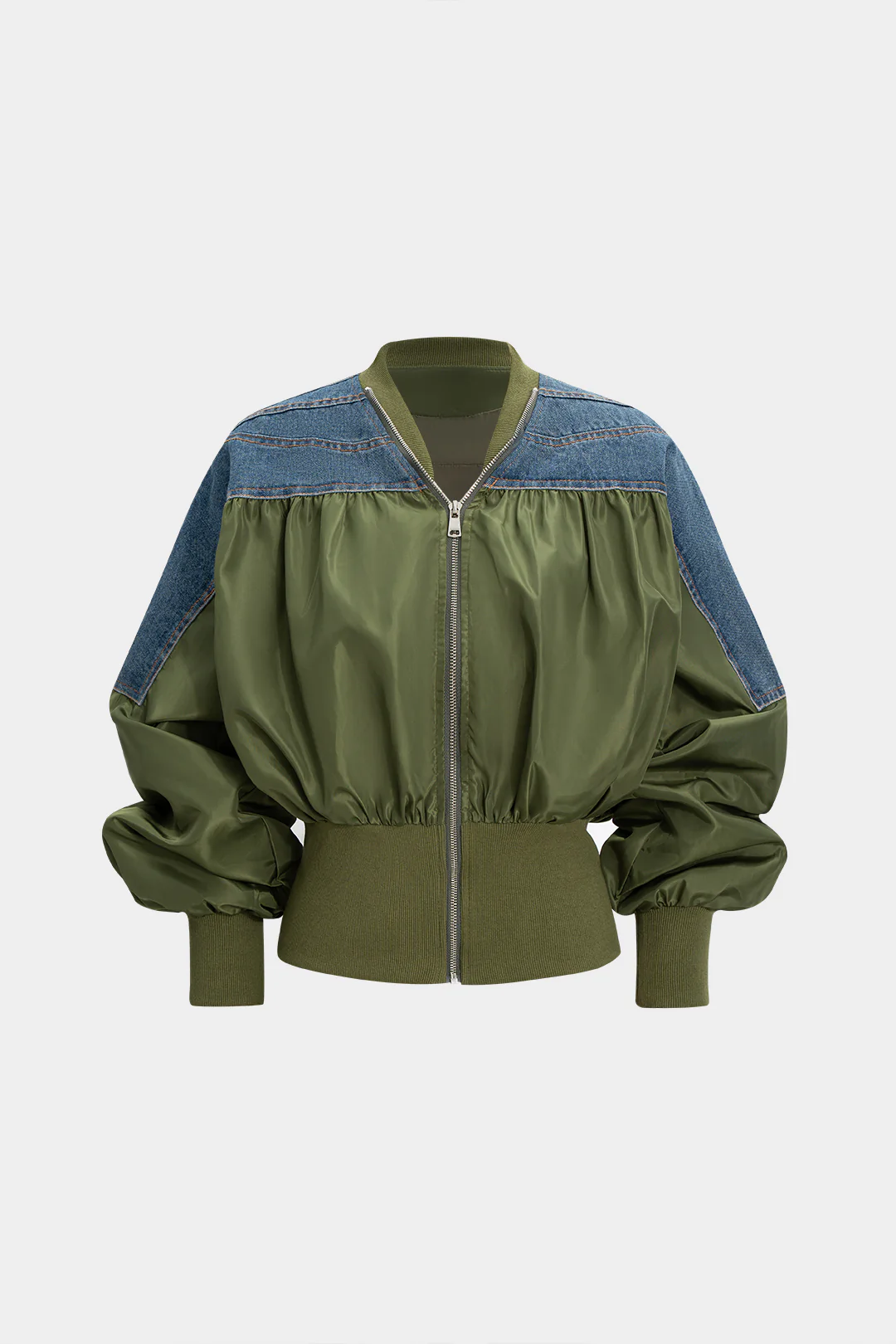 Denim Patchwork Zipper Jacket - Flockneti