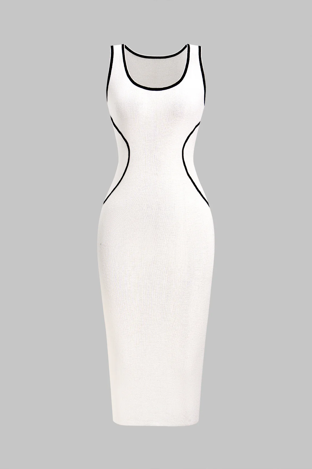 Knit Contrast Round Neck Sleeveless Dress - Flockneti