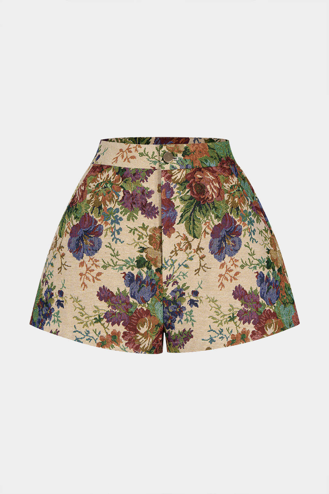 Floral Print Jacquard High Waist Shorts - Flockneti