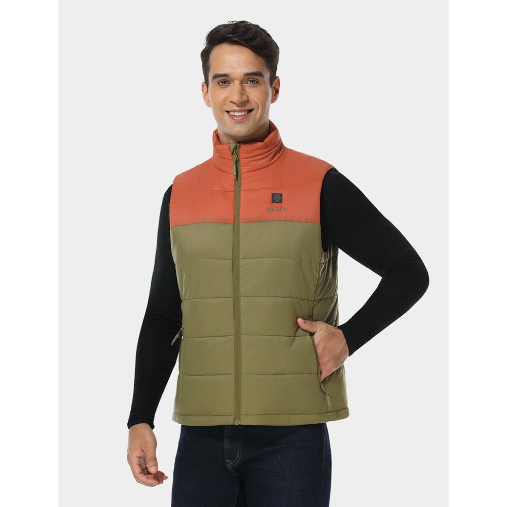 ORORO Mens Persimmon & Olive Classic Heated Vest Kit 3X - Flockneti