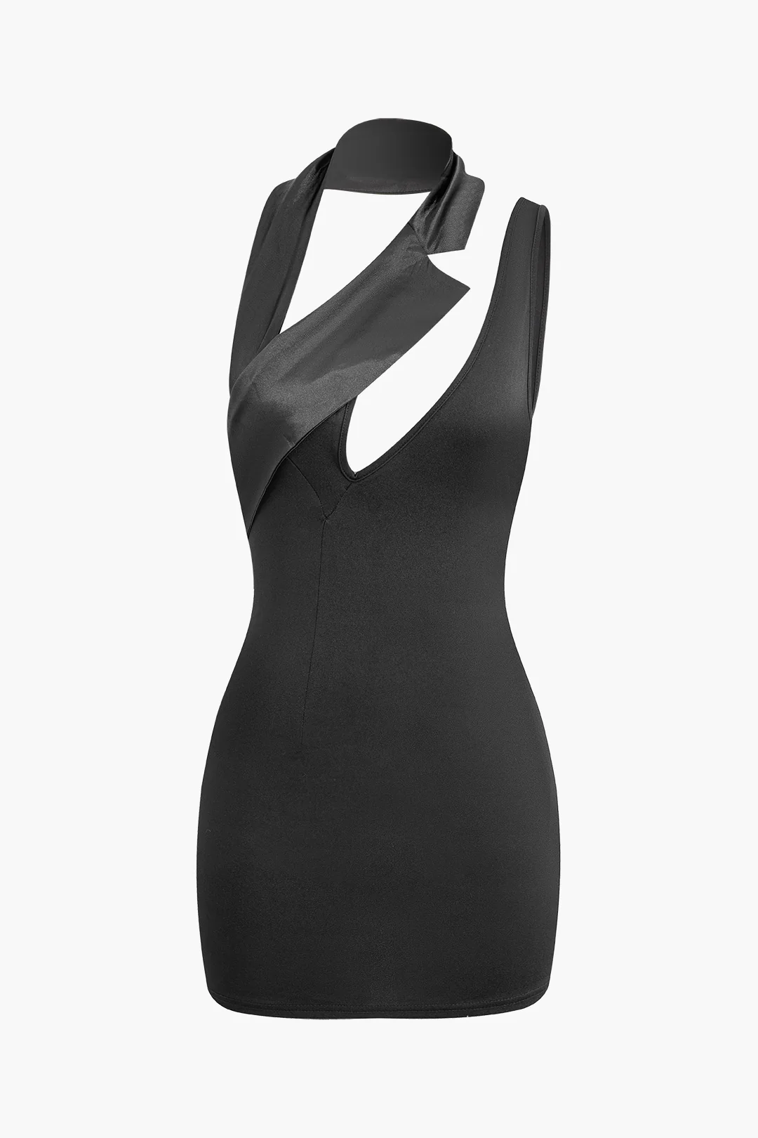 Satin Asymmetrical Cut Out Sleeveless Mini Dress - Flockneti