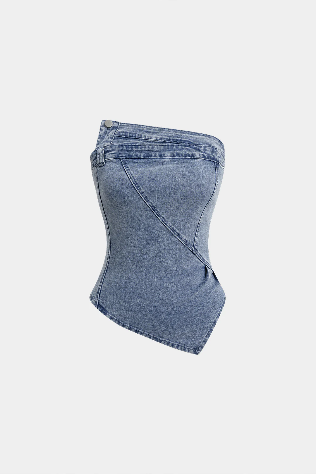 Denim Asymmetrical Washed Strapless Tube Top - Flockneti