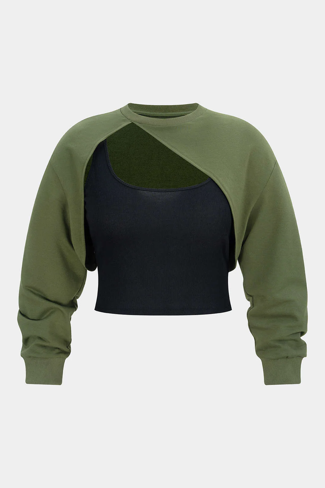 Plus Size Contrast Asymmetrical Cut Out Long-Sleeve Top - Flockneti