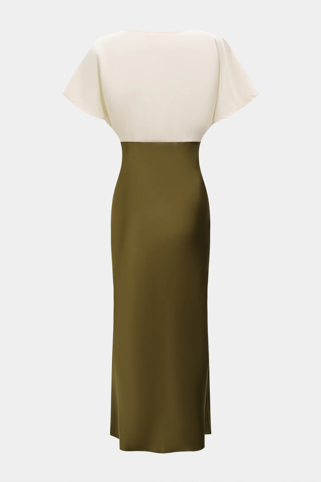 Contrast Satin Patchwork Lace Trim V-Neck Short Sleeve Midi Dress - Flockneti