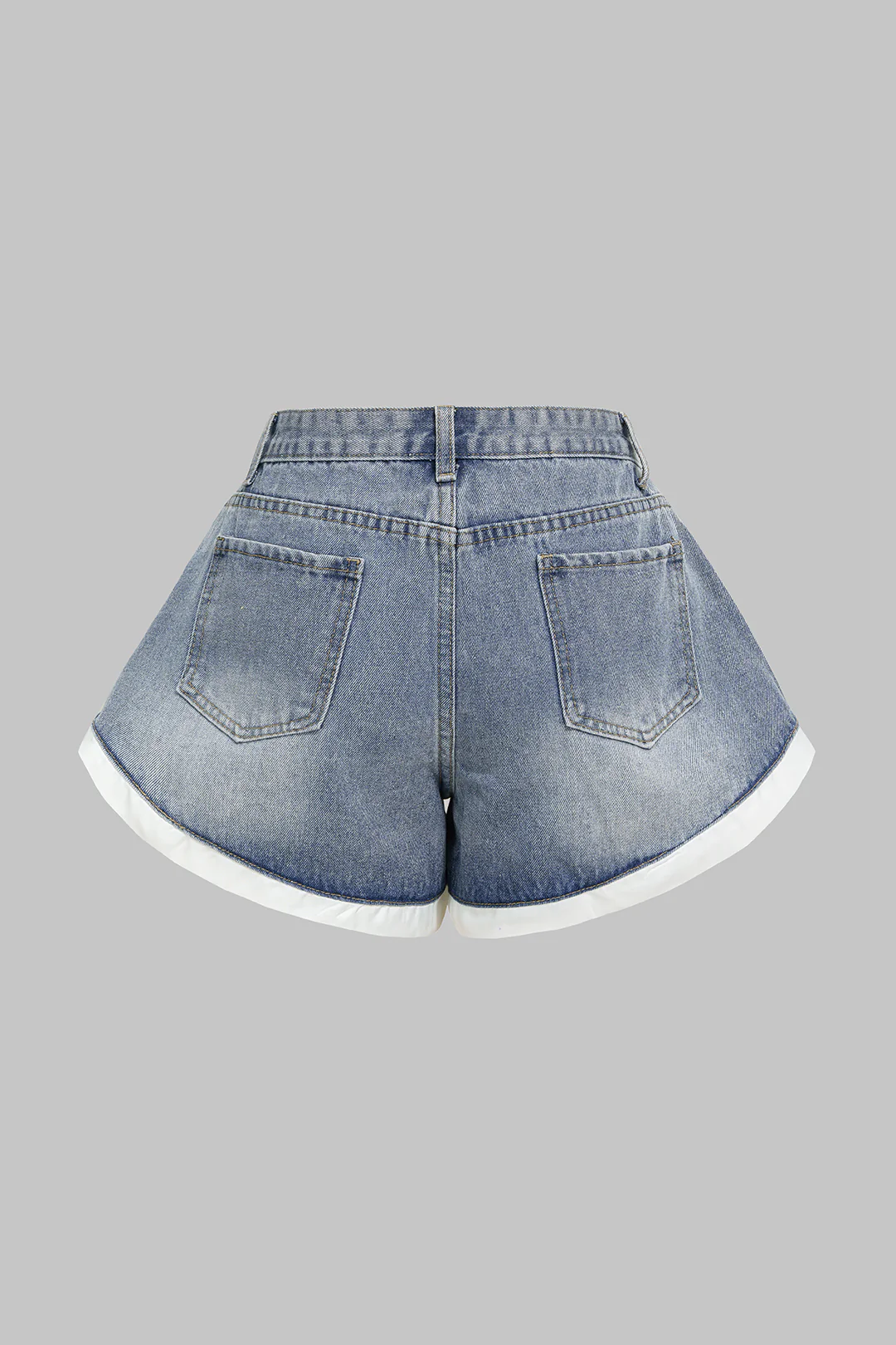 Denim Contrast Binding Ruched Wide Leg Shorts - Flockneti