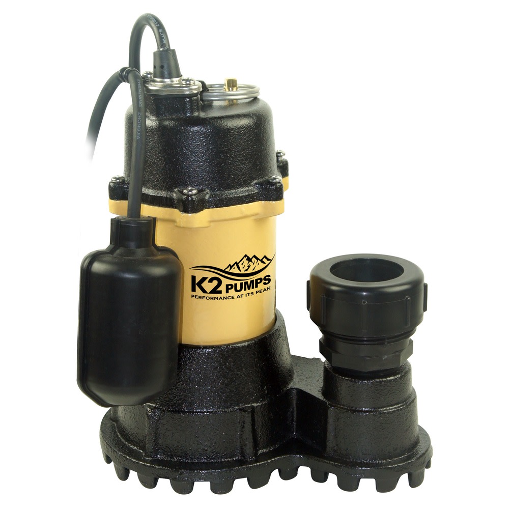 K2 Pumps Submersible Sump Pump 1/3 HP Cast Iron with Piggyback Tethered Switch - Flockneti