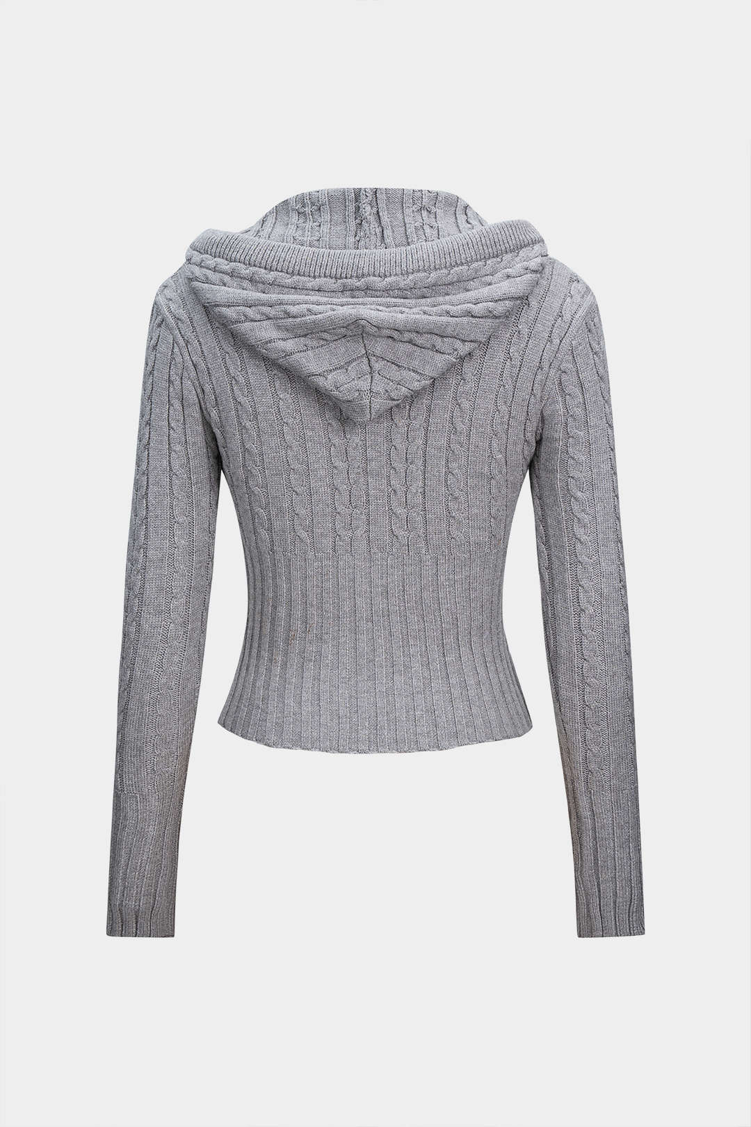 Cable Knit Zipper Hooded Cardigan - Flockneti