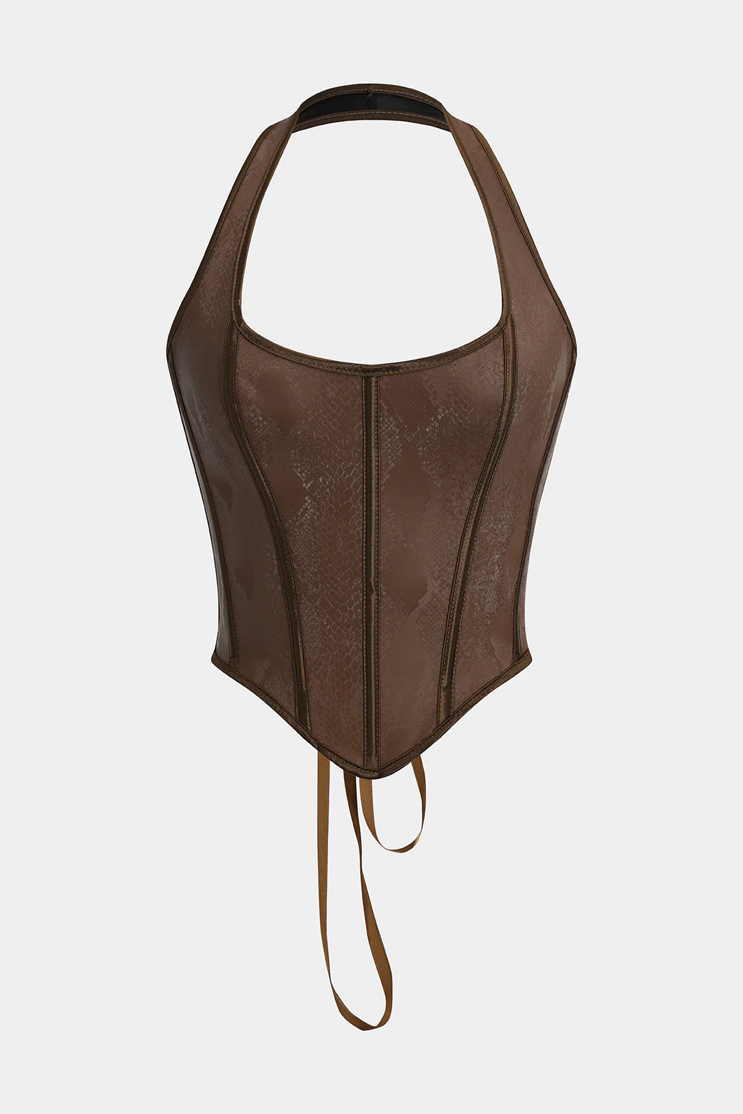Snake Skin Faux Leather Tie-Up Corset Cami Top - Flockneti