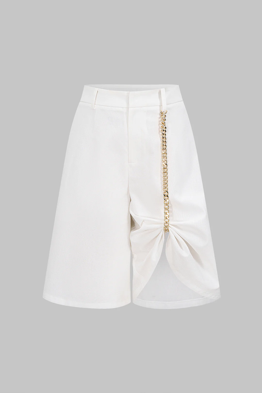 Linen Metallic Chain Asymmetrical High Waist Shorts - Flockneti