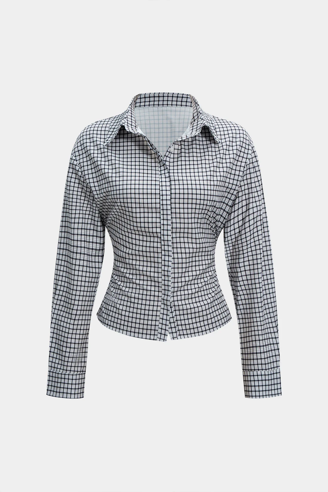 Plaid Print Tie Back Strappy Long-Sleeve Shirt - Flockneti